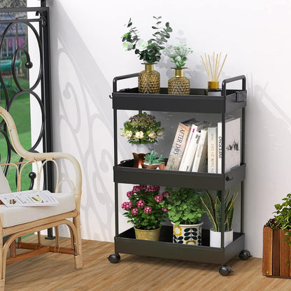 3 Tier Slim Rolling Storage Cart Organizer with Wheels, Gray