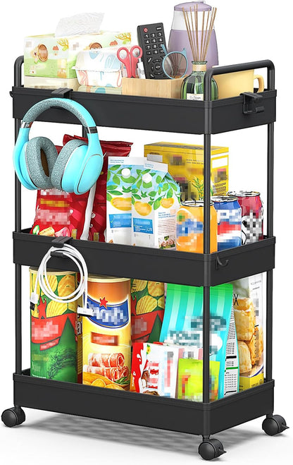 3 Tier Slim Rolling Storage Cart Organizer with Wheels, Gray