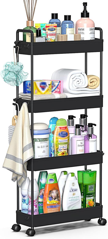 3 Tier Slim Rolling Storage Cart Organizer with Wheels, Gray