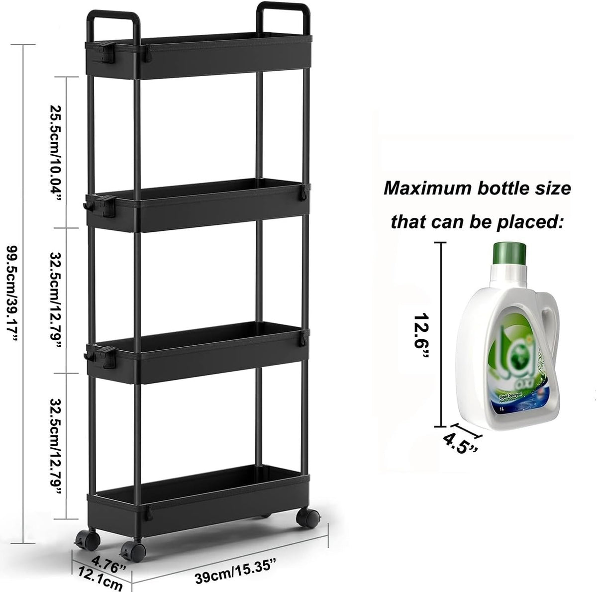 3 Tier Slim Rolling Storage Cart Organizer with Wheels, Gray