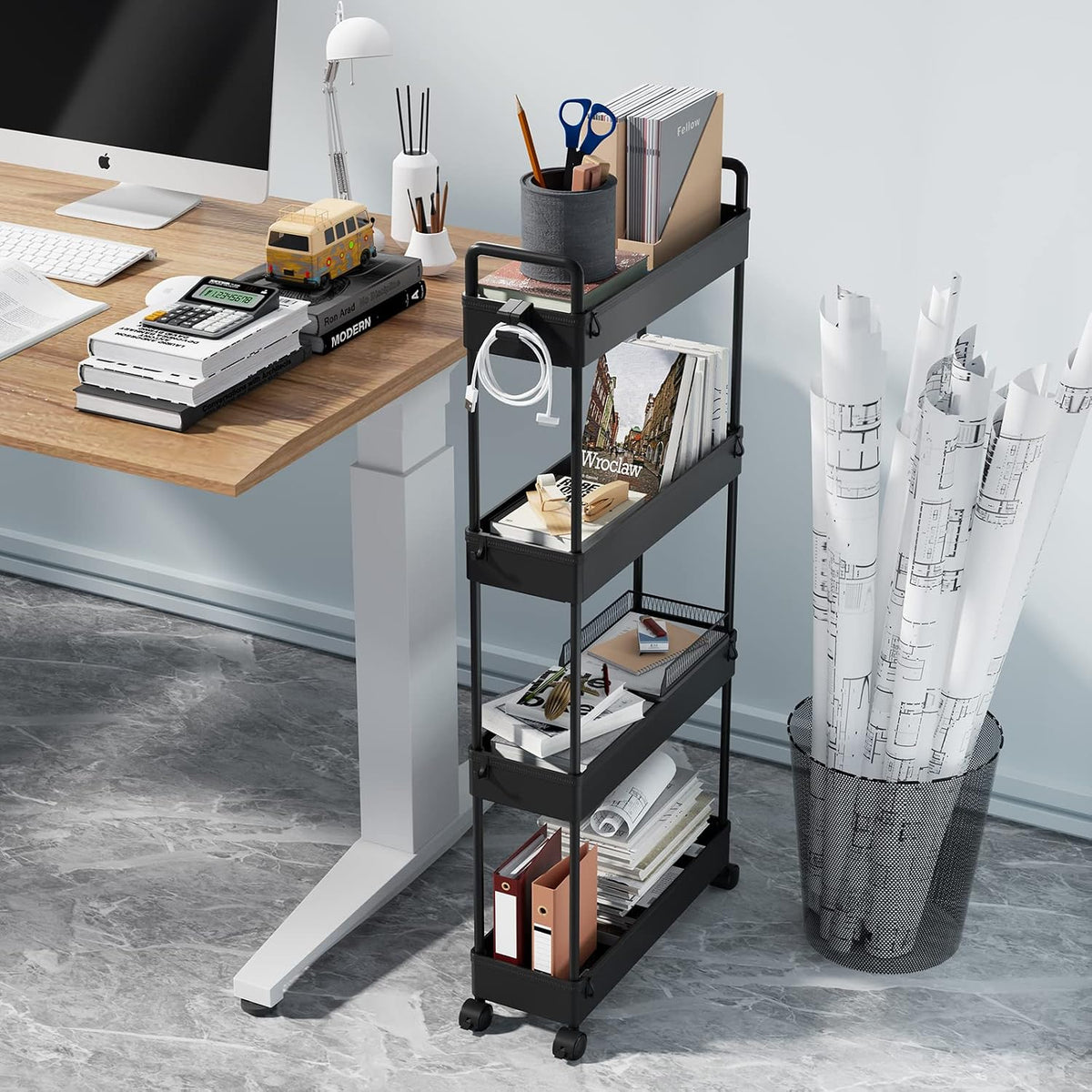 3 Tier Slim Rolling Storage Cart Organizer with Wheels, Gray