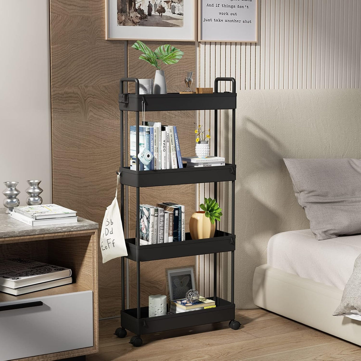 3 Tier Slim Rolling Storage Cart Organizer with Wheels, Gray