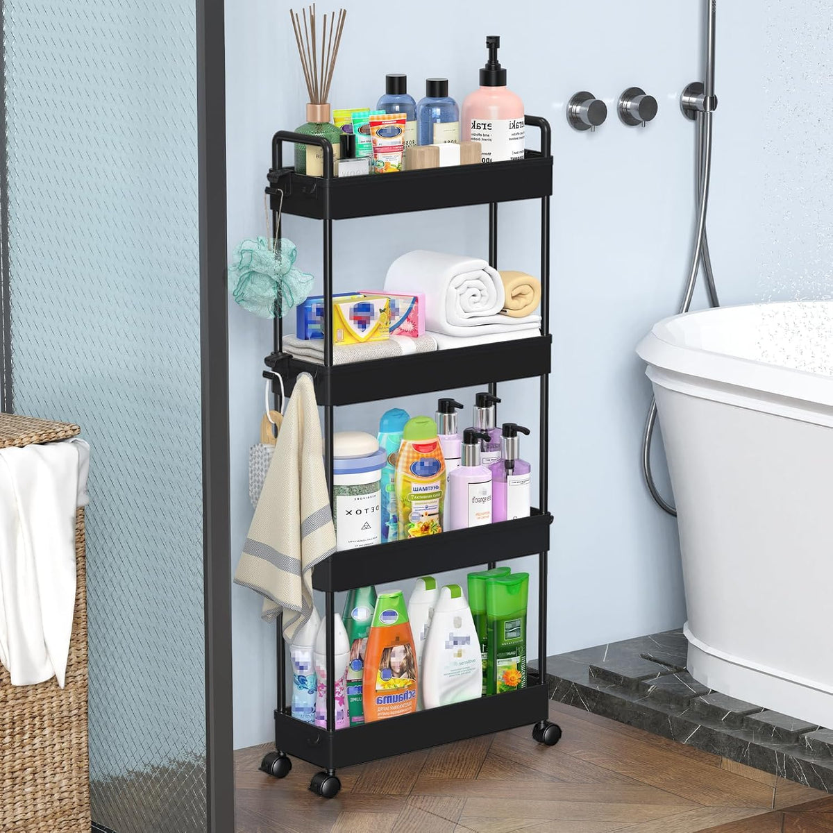 3 Tier Slim Rolling Storage Cart Organizer with Wheels, Gray