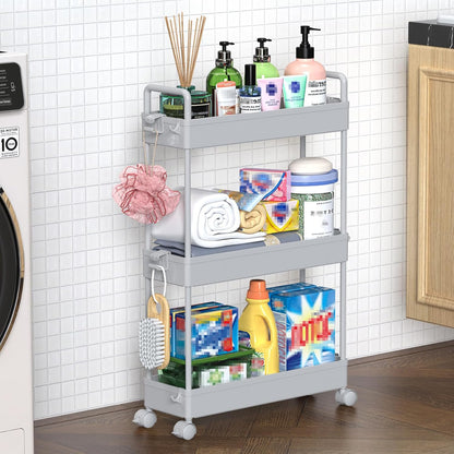 3 Tier Slim Rolling Storage Cart Organizer with Wheels, Gray