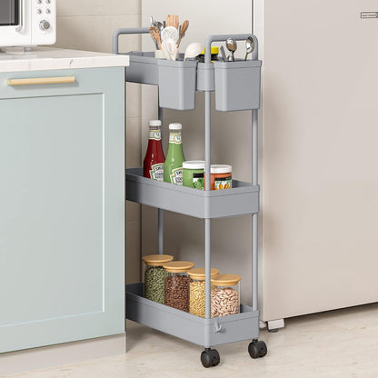 3 Tier Slim Rolling Storage Cart Organizer with Wheels, Gray
