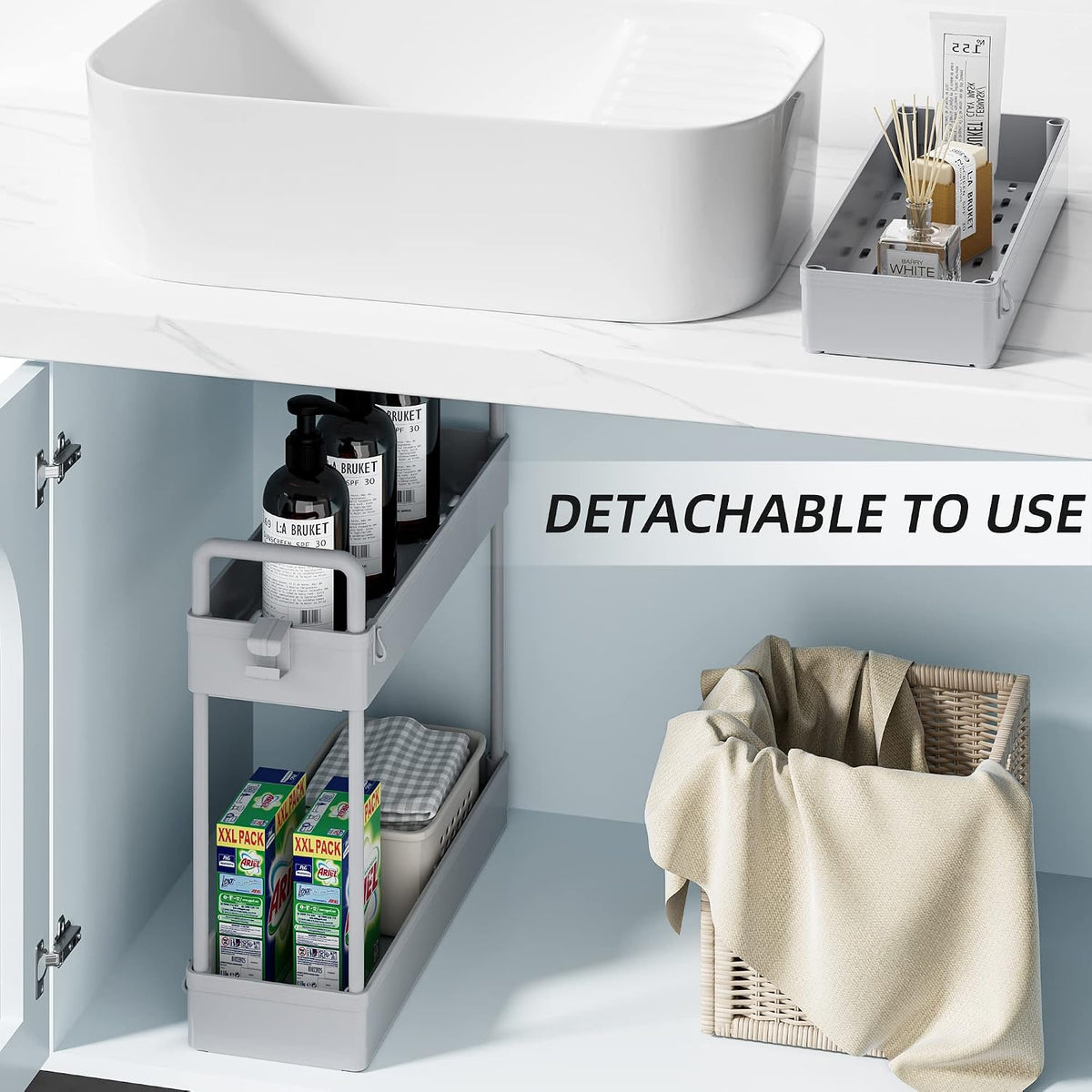 3 Tier Slim Rolling Storage Cart Organizer with Wheels, Gray