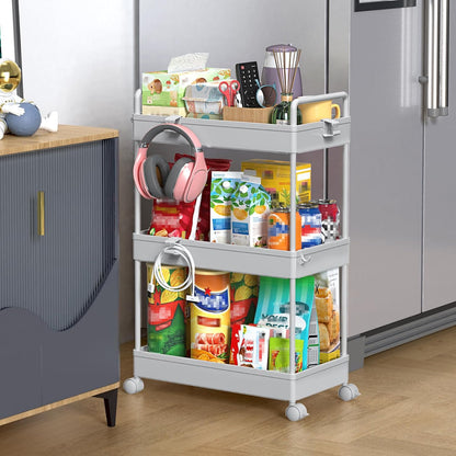 3 Tier Slim Rolling Storage Cart Organizer with Wheels, Gray