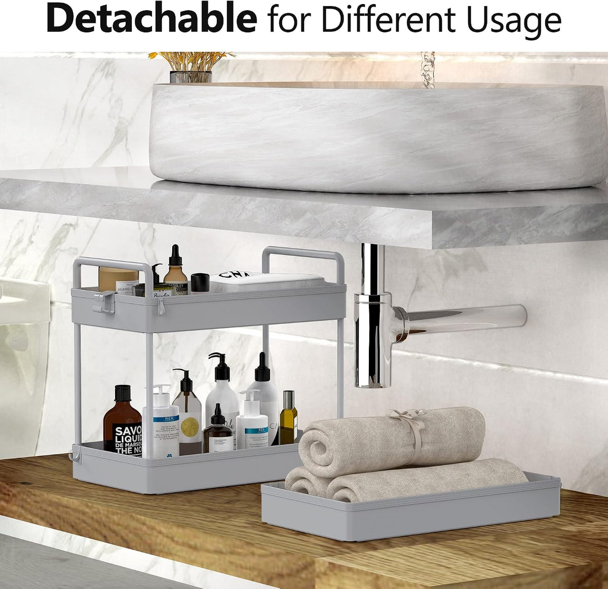3 Tier Slim Rolling Storage Cart Organizer with Wheels, Gray