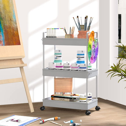3 Tier Slim Rolling Storage Cart Organizer with Wheels, Gray