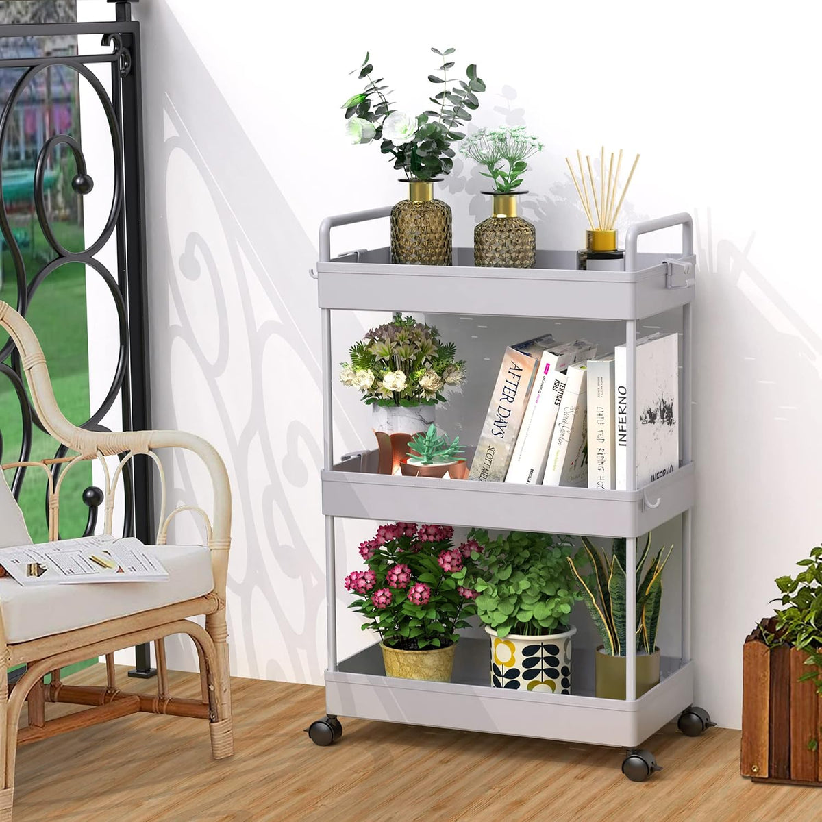 3 Tier Slim Rolling Storage Cart Organizer with Wheels, Gray