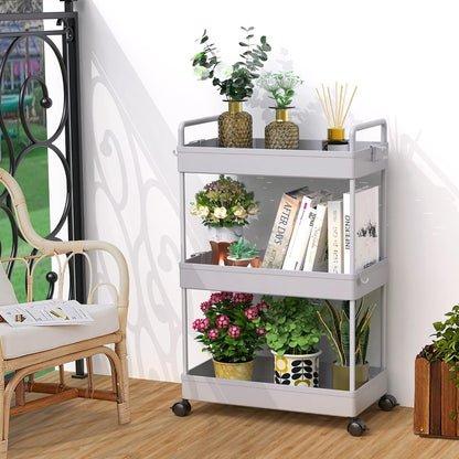 3 Tier Slim Rolling Storage Cart Organizer with Wheels, Gray