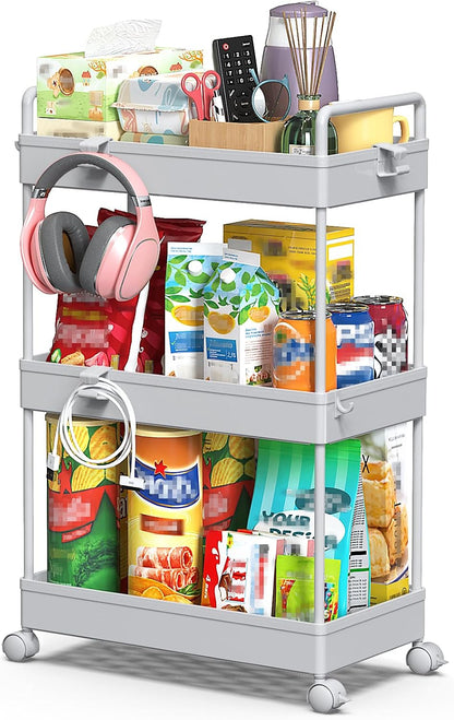 3 Tier Slim Rolling Storage Cart Organizer with Wheels, Gray