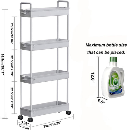 3 Tier Slim Rolling Storage Cart Organizer with Wheels, Gray