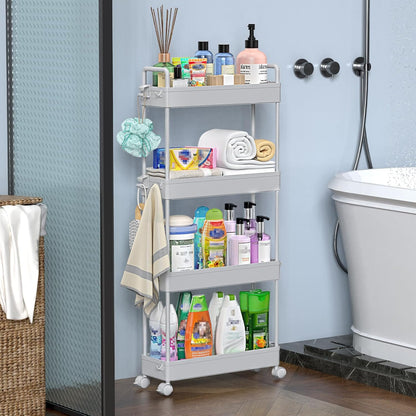 3 Tier Slim Rolling Storage Cart Organizer with Wheels, Gray