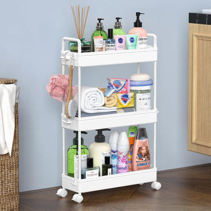 3 Tier Slim Rolling Storage Cart Organizer with Wheels, Gray
