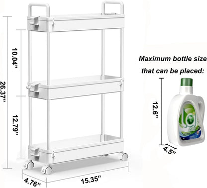 3 Tier Slim Rolling Storage Cart Organizer with Wheels, Gray