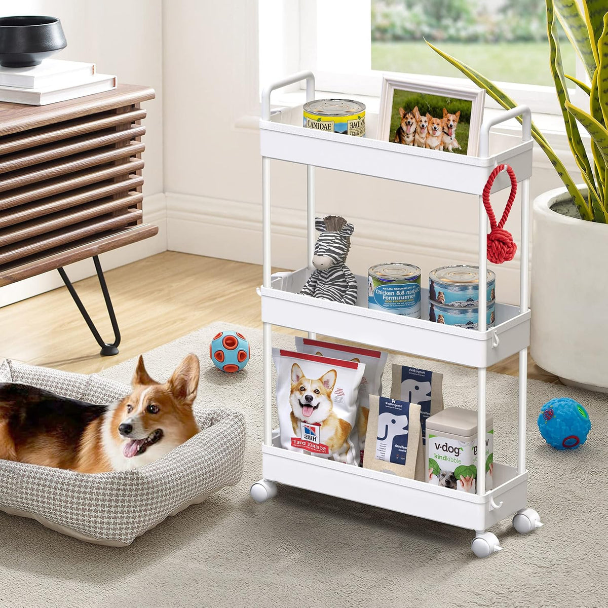 3 Tier Slim Rolling Storage Cart Organizer with Wheels, Gray