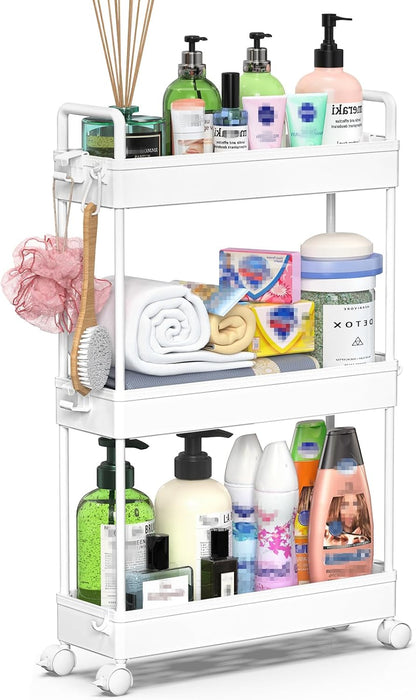 3 Tier Slim Rolling Storage Cart Organizer with Wheels, Gray