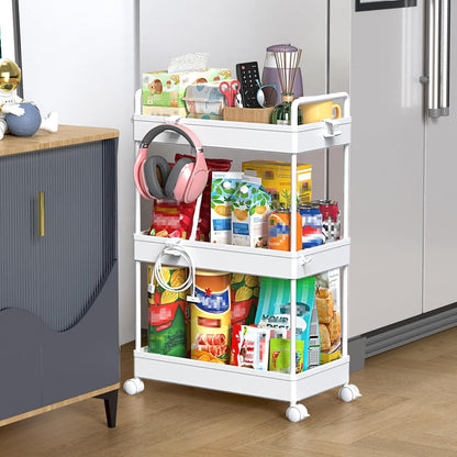 3 Tier Slim Rolling Storage Cart Organizer with Wheels, Gray