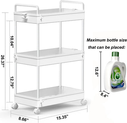 3 Tier Slim Rolling Storage Cart Organizer with Wheels, Gray