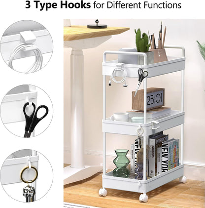 3 Tier Slim Rolling Storage Cart Organizer with Wheels, Gray