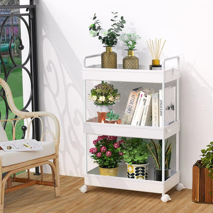 3 Tier Slim Rolling Storage Cart Organizer with Wheels, Gray