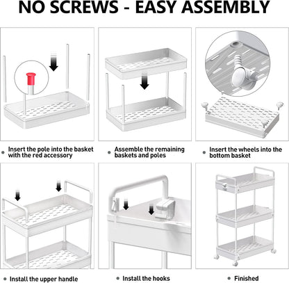 3 Tier Slim Rolling Storage Cart Organizer with Wheels, Gray