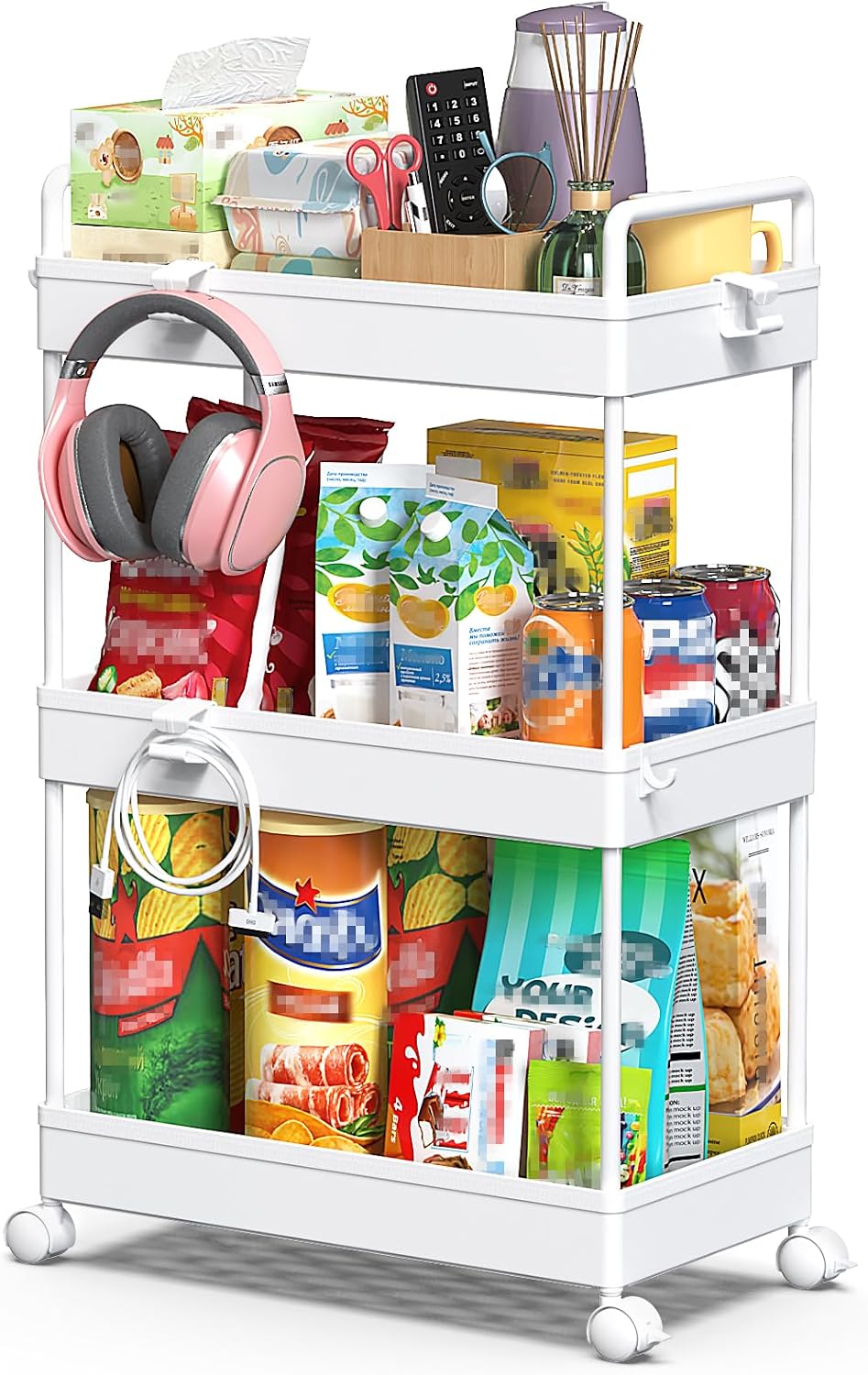 3 Tier Slim Rolling Storage Cart Organizer with Wheels, Gray
