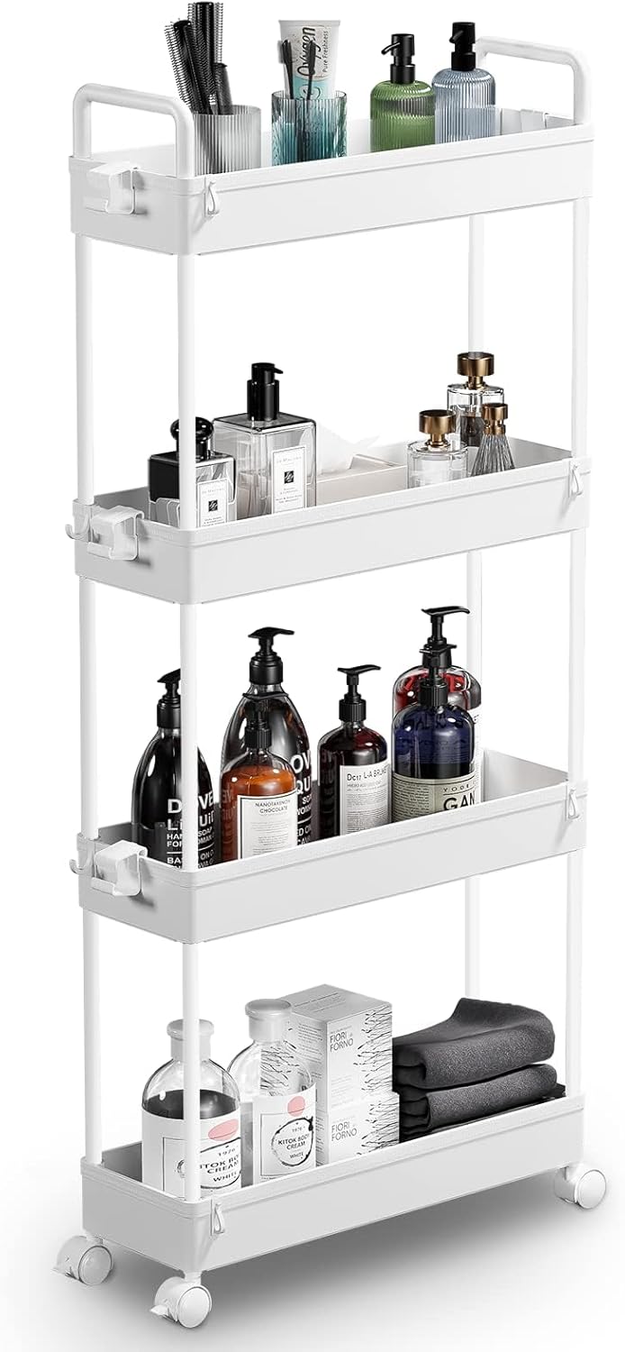 3 Tier Slim Rolling Storage Cart Organizer with Wheels, Gray