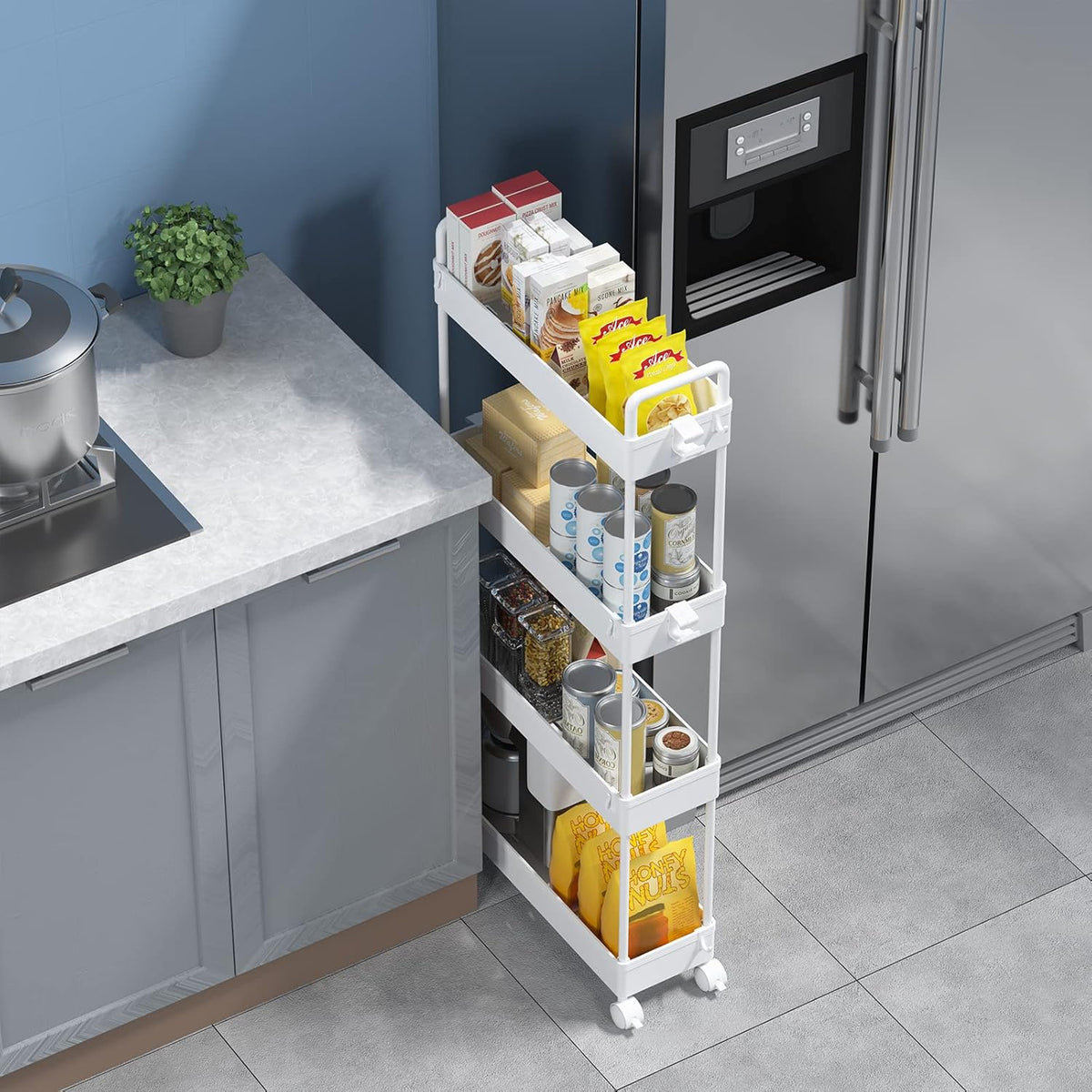 3 Tier Slim Rolling Storage Cart Organizer with Wheels, Gray