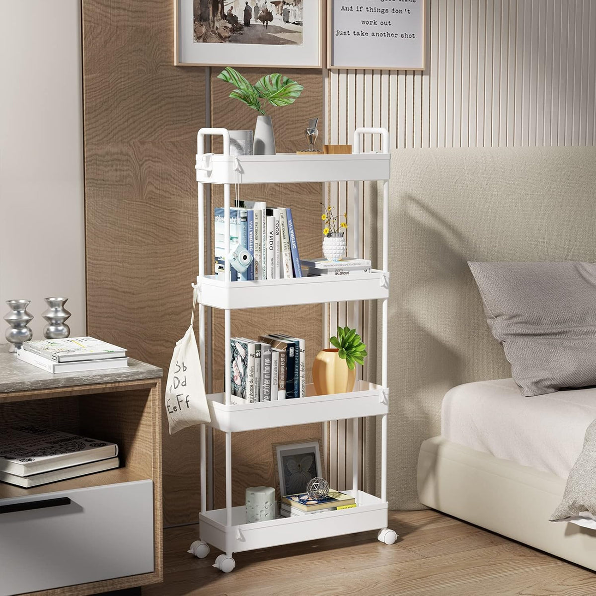3 Tier Slim Rolling Storage Cart Organizer with Wheels, Gray