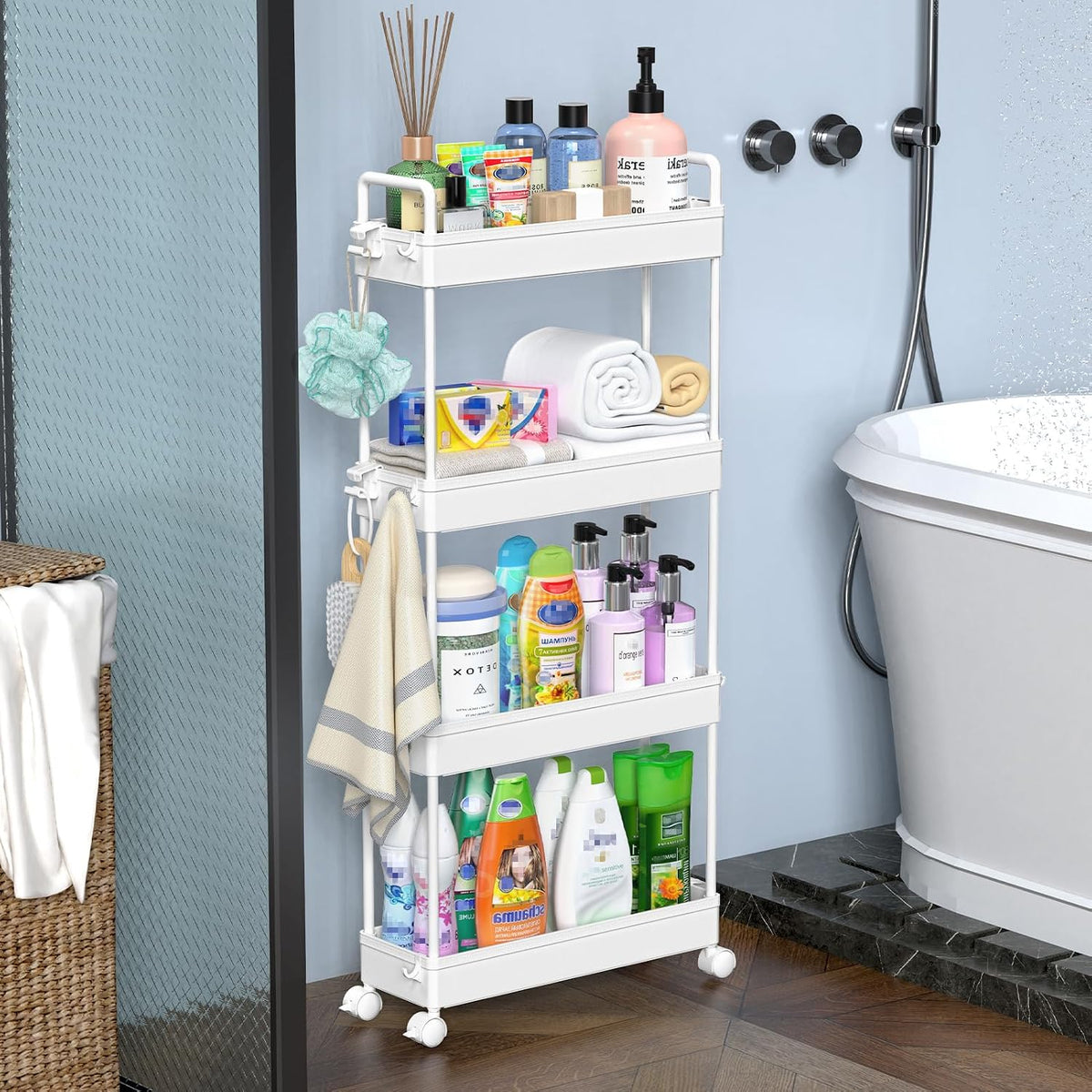 3 Tier Slim Rolling Storage Cart Organizer with Wheels, Gray