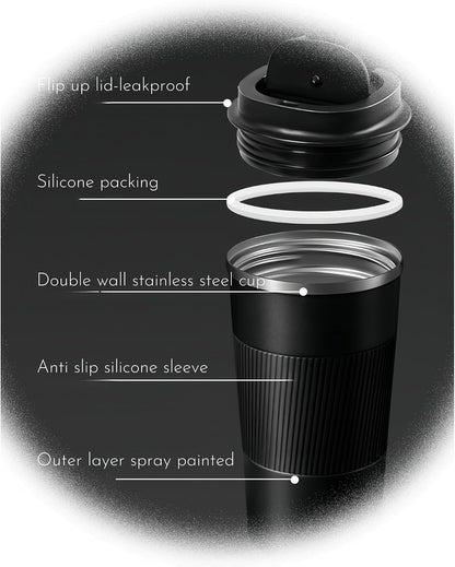 Stainless Steel Insulated Travel Coffee Mug Flip up Tumbler, Double Wall Leak Proof Vacuum Cup Keep Drink Cold and Hot (Blue, 17 Ounces)
