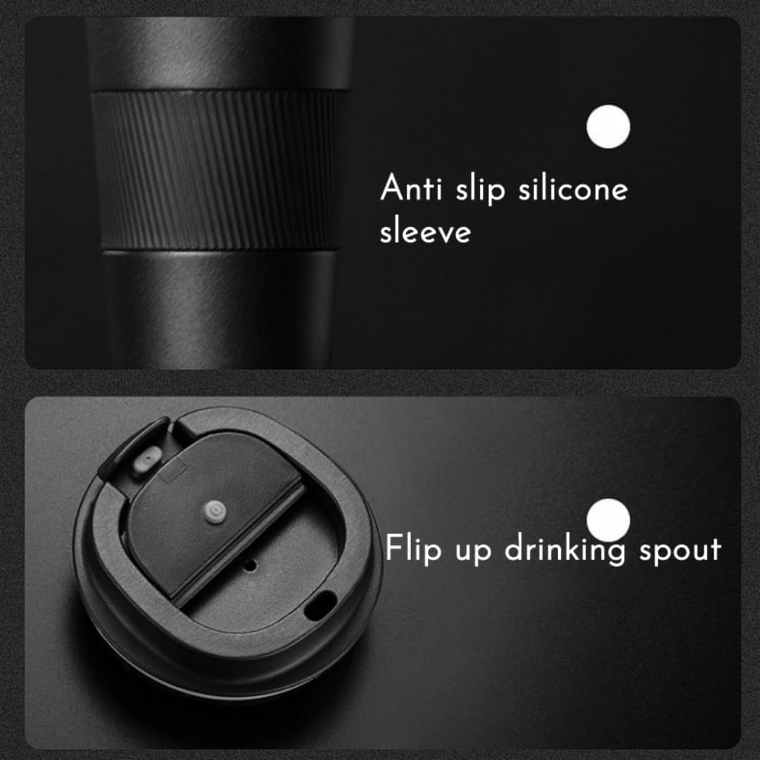 Stainless Steel Insulated Travel Coffee Mug Flip up Tumbler, Double Wall Leak Proof Vacuum Cup Keep Drink Cold and Hot (Blue, 17 Ounces)