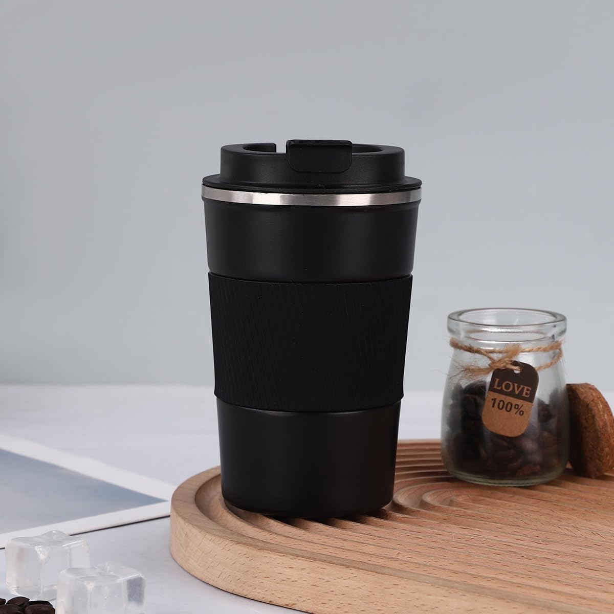 Stainless Steel Insulated Travel Coffee Mug Flip up Tumbler, Double Wall Leak Proof Vacuum Cup Keep Drink Cold and Hot (Blue, 17 Ounces)