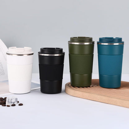 Stainless Steel Insulated Travel Coffee Mug Flip up Tumbler, Double Wall Leak Proof Vacuum Cup Keep Drink Cold and Hot (Blue, 17 Ounces)