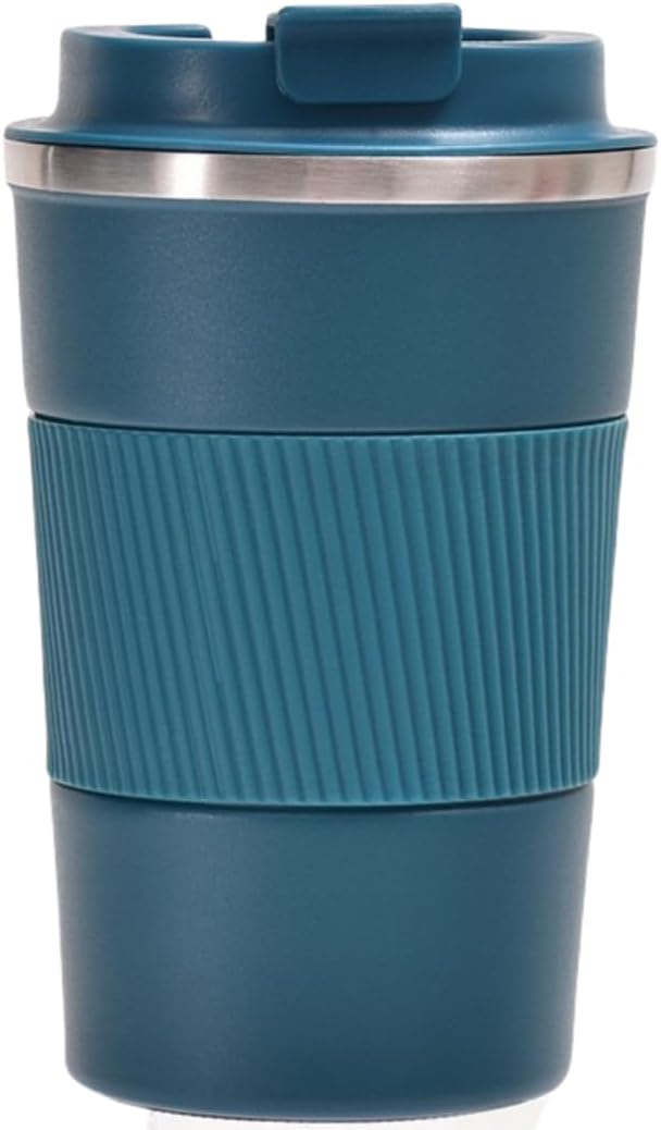 Stainless Steel Insulated Travel Coffee Mug Flip up Tumbler, Double Wall Leak Proof Vacuum Cup Keep Drink Cold and Hot (Blue, 17 Ounces)