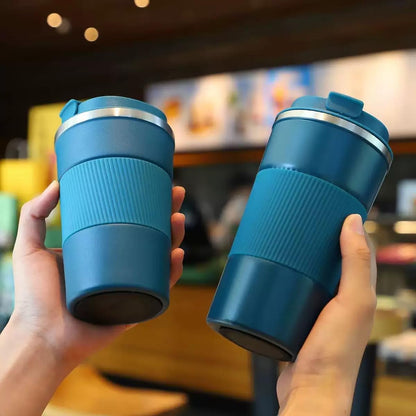 Stainless Steel Insulated Travel Coffee Mug Flip up Tumbler, Double Wall Leak Proof Vacuum Cup Keep Drink Cold and Hot (Blue, 17 Ounces)
