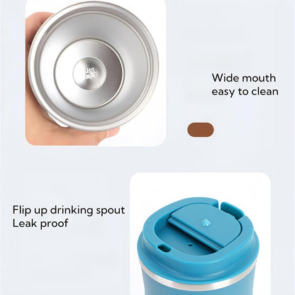 Stainless Steel Insulated Travel Coffee Mug Flip up Tumbler, Double Wall Leak Proof Vacuum Cup Keep Drink Cold and Hot (Blue, 17 Ounces)