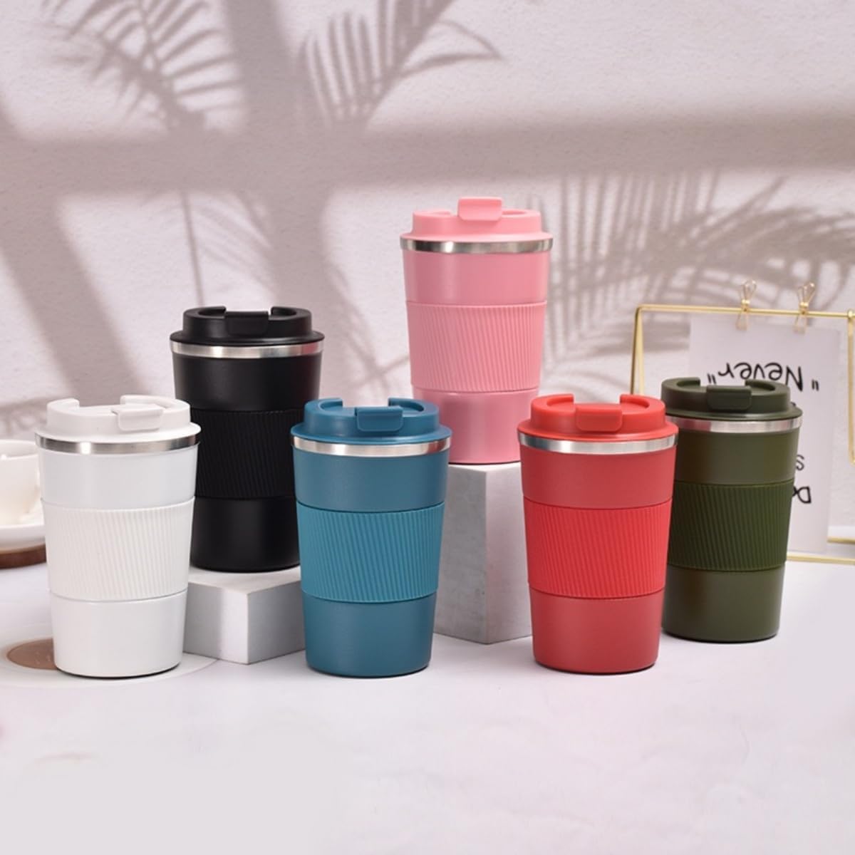 Stainless Steel Insulated Travel Coffee Mug Flip up Tumbler, Double Wall Leak Proof Vacuum Cup Keep Drink Cold and Hot (Blue, 17 Ounces)