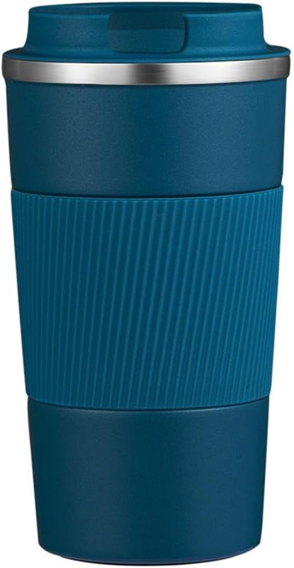 Stainless Steel Insulated Travel Coffee Mug Flip up Tumbler, Double Wall Leak Proof Vacuum Cup Keep Drink Cold and Hot (Blue, 17 Ounces)