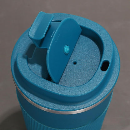 Stainless Steel Insulated Travel Coffee Mug Flip up Tumbler, Double Wall Leak Proof Vacuum Cup Keep Drink Cold and Hot (Blue, 17 Ounces)