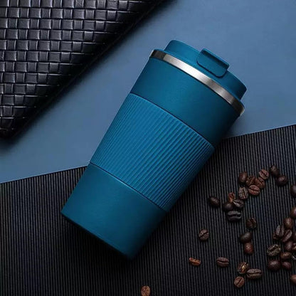 Stainless Steel Insulated Travel Coffee Mug Flip up Tumbler, Double Wall Leak Proof Vacuum Cup Keep Drink Cold and Hot (Blue, 17 Ounces)