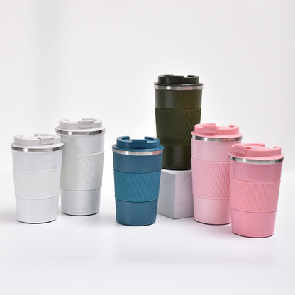 Stainless Steel Insulated Travel Coffee Mug Flip up Tumbler, Double Wall Leak Proof Vacuum Cup Keep Drink Cold and Hot (Blue, 17 Ounces)