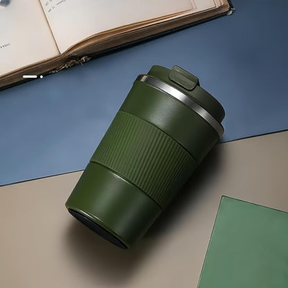 Stainless Steel Insulated Travel Coffee Mug Flip up Tumbler, Double Wall Leak Proof Vacuum Cup Keep Drink Cold and Hot (Blue, 17 Ounces)