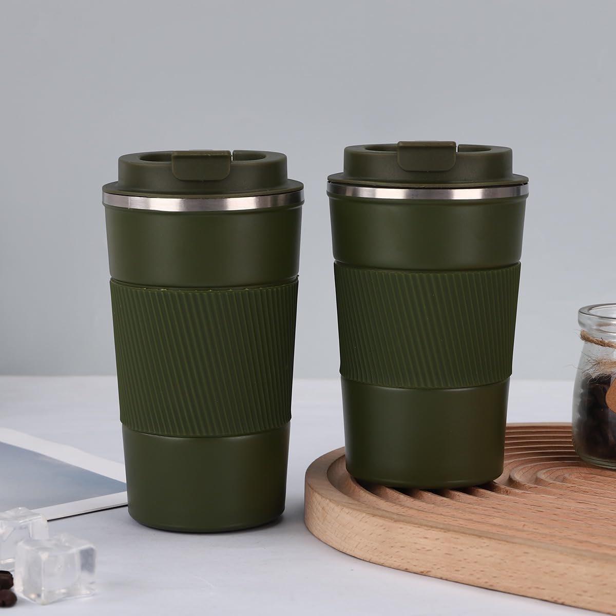 Stainless Steel Insulated Travel Coffee Mug Flip up Tumbler, Double Wall Leak Proof Vacuum Cup Keep Drink Cold and Hot (Blue, 17 Ounces)