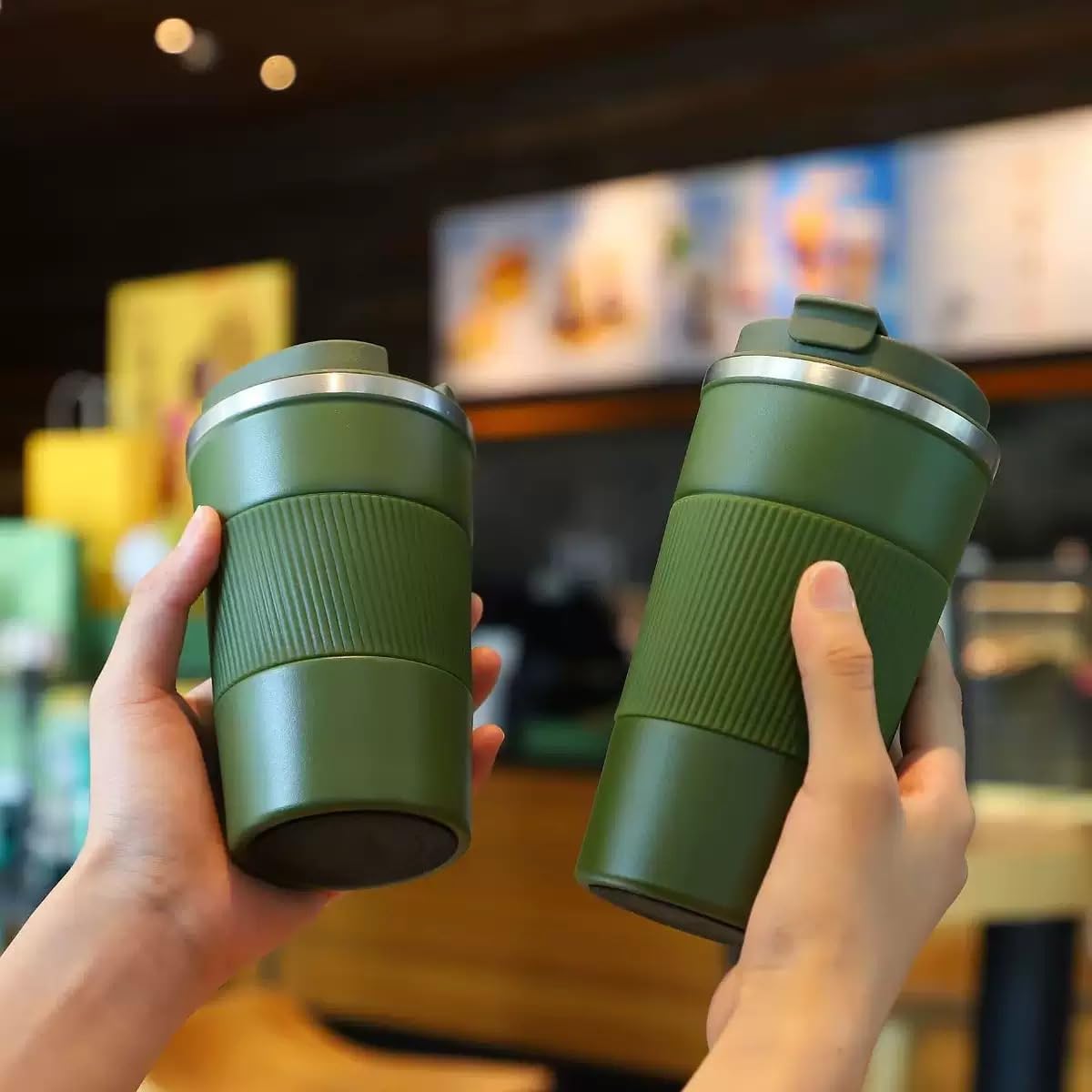 Stainless Steel Insulated Travel Coffee Mug Flip up Tumbler, Double Wall Leak Proof Vacuum Cup Keep Drink Cold and Hot (Blue, 17 Ounces)