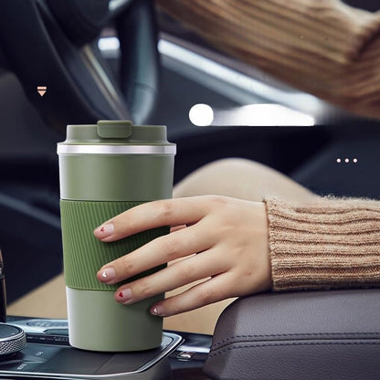 Stainless Steel Insulated Travel Coffee Mug Flip up Tumbler, Double Wall Leak Proof Vacuum Cup Keep Drink Cold and Hot (Blue, 17 Ounces)