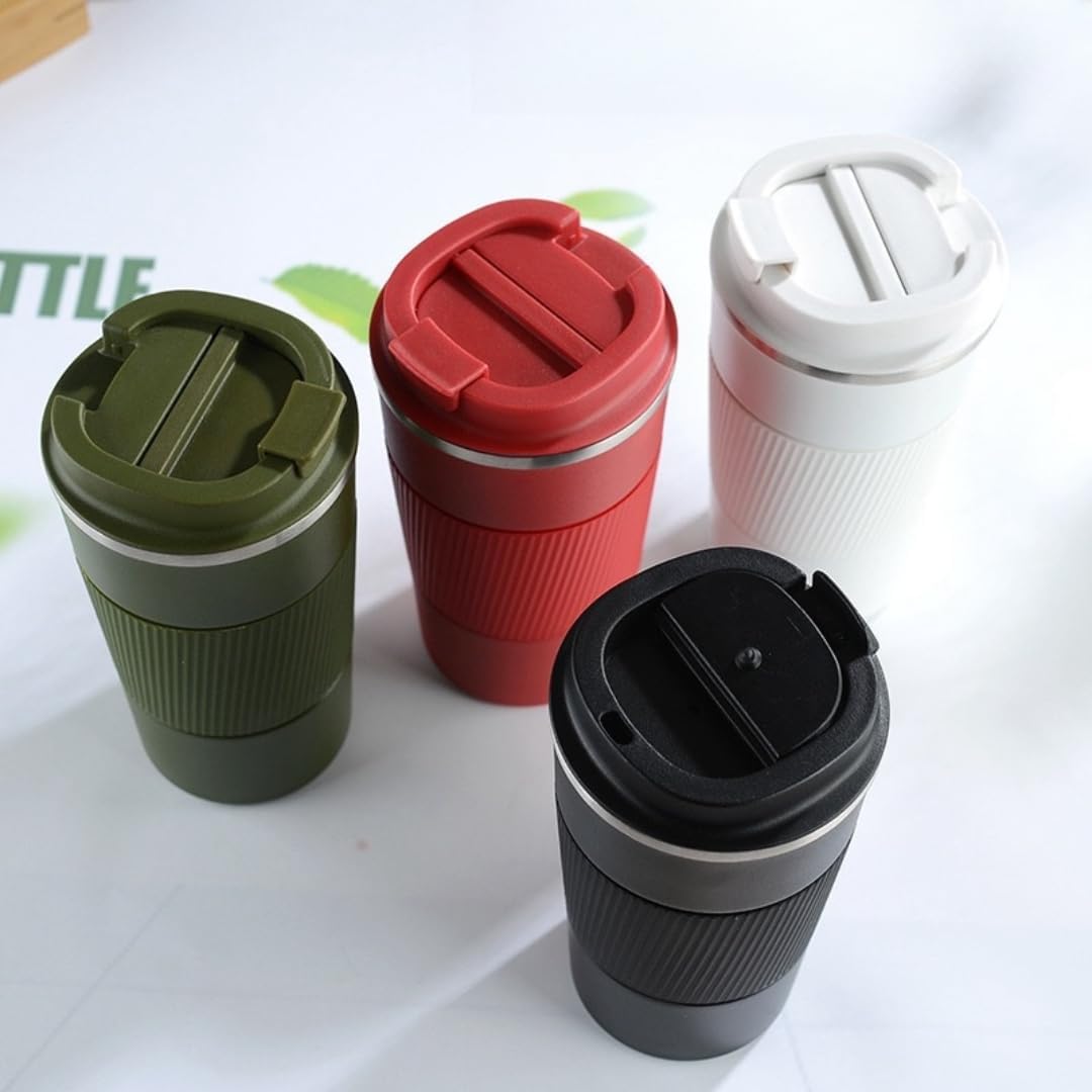 Stainless Steel Insulated Travel Coffee Mug Flip up Tumbler, Double Wall Leak Proof Vacuum Cup Keep Drink Cold and Hot (Blue, 17 Ounces)