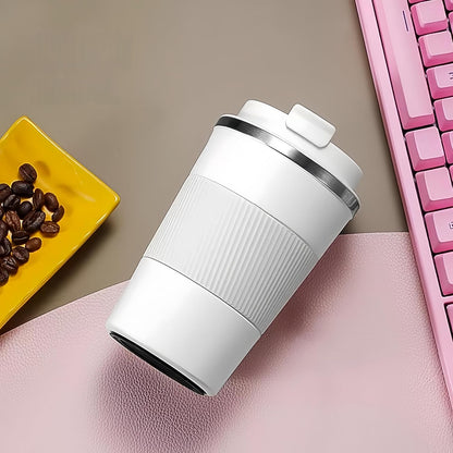 Stainless Steel Insulated Travel Coffee Mug Flip up Tumbler, Double Wall Leak Proof Vacuum Cup Keep Drink Cold and Hot (Blue, 17 Ounces)